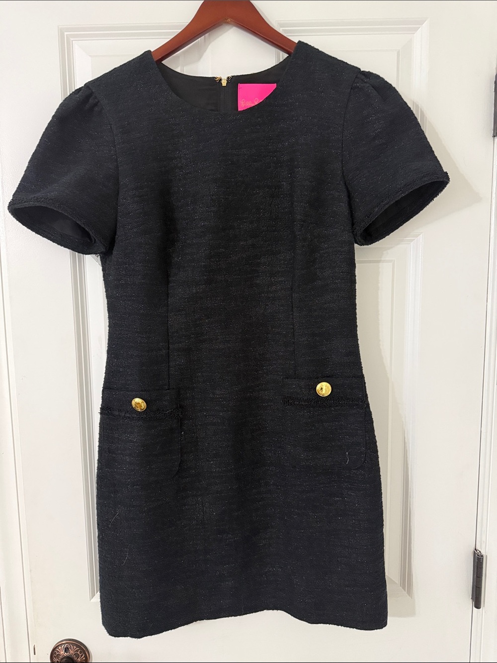 Lilly Pulitzer Black Short-Sleeve Mini Dress with Gold Buttons